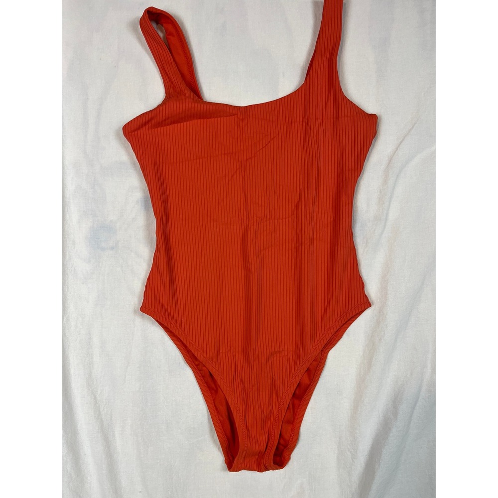 Madewell Ribbed One-Piece Swimsuit in Red-Orange NWOT